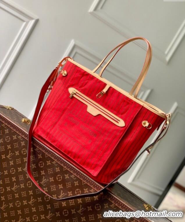 Super Quality Louis Vuitton Neverfull Bandouliere Inside Out MM Tote bag Monogram Canvas/Red Textile M12096 2024