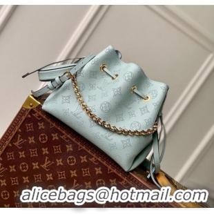 Popular Style Louis Vuitton Bella Bucket Bag in Perforated Mahina Calfskin M25147 Mineral Blue 2025