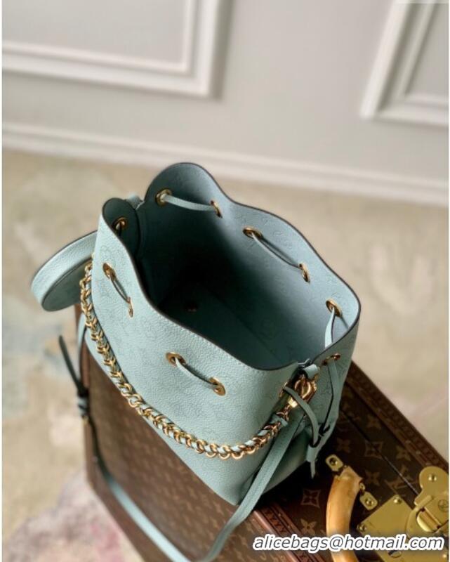 Popular Style Louis Vuitton Bella Bucket Bag in Perforated Mahina Calfskin M25147 Mineral Blue 2025