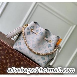 Top Grade Louis Vuitton Bella Bucket Bag in Mahina Perforated Leather M12125 Brume Grey/Blue 2025