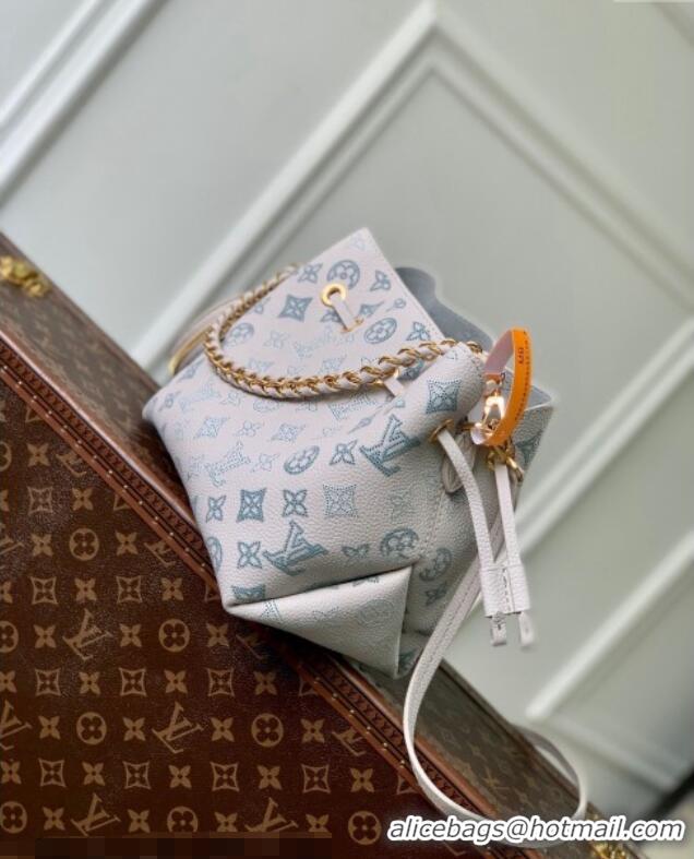 Top Grade Louis Vuitton Bella Bucket Bag in Mahina Perforated Leather M12125 Brume Grey/Blue 2025