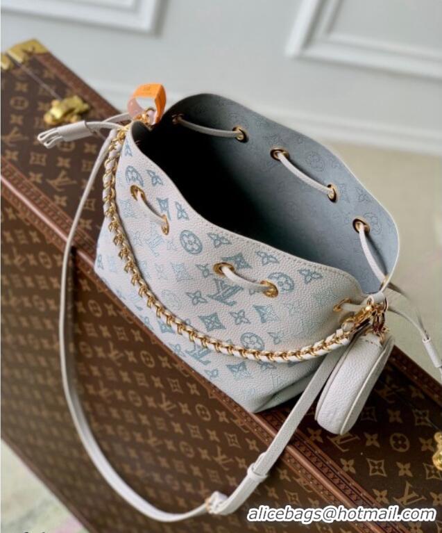 Top Grade Louis Vuitton Bella Bucket Bag in Mahina Perforated Leather M12125 Brume Grey/Blue 2025