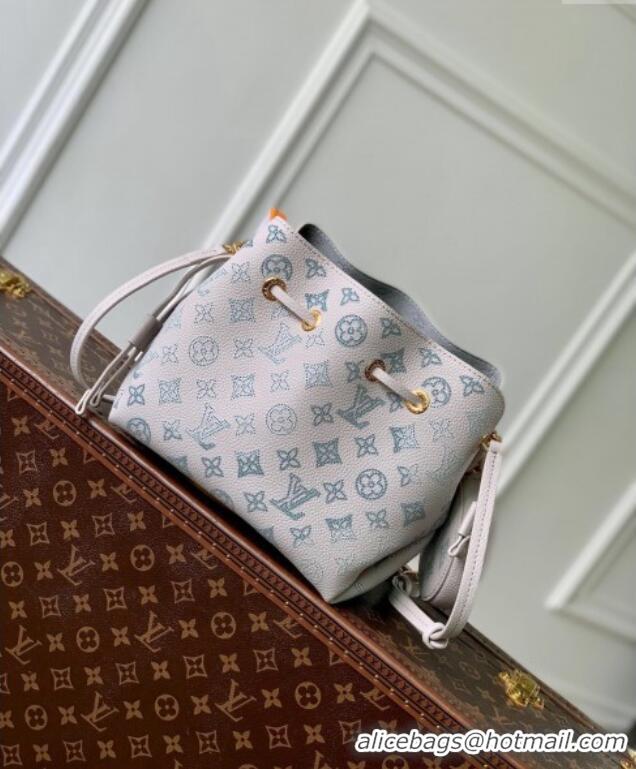 Top Grade Louis Vuitton Bella Bucket Bag in Mahina Perforated Leather M12125 Brume Grey/Blue 2025