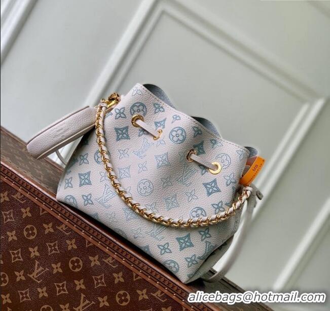 Top Grade Louis Vuitton Bella Bucket Bag in Mahina Perforated Leather M12125 Brume Grey/Blue 2025