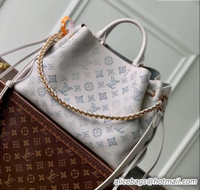 New Design Louis Vuitton Bella Tote Bag in Mahina Perforated Leather M12127 Brume Grey/Blue 2025