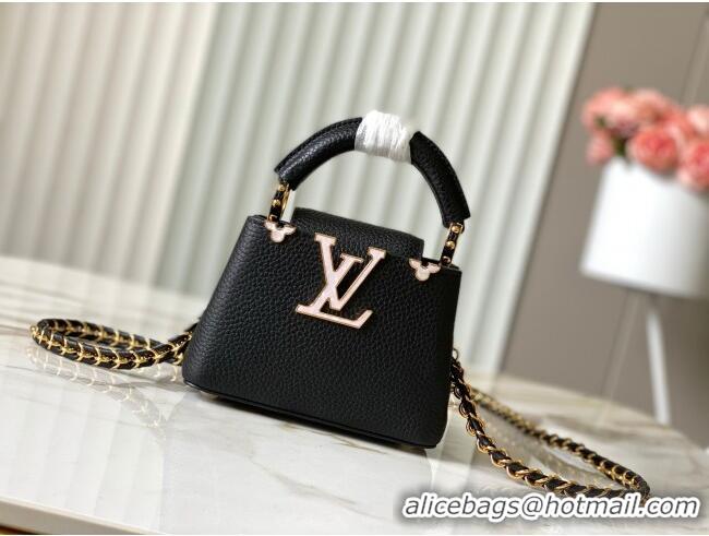 Low Price Louis Vuitton Capucines Nano Bag with Mother-of-pearl Hardware in Black Taurillon Leather M10166 2025