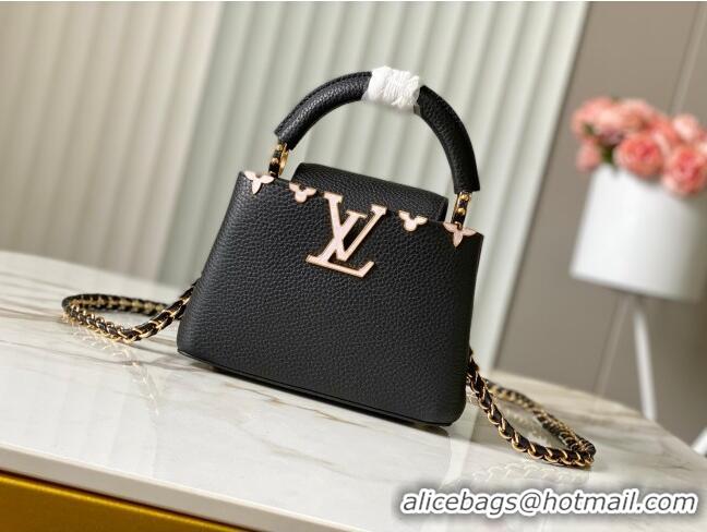 Modern Louis Vuitton Capucines Mini Bag with Mother-of-pearl Hardware in Black Taurillon Leather M11342 2025