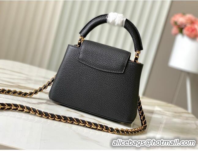 Modern Louis Vuitton Capucines Mini Bag with Mother-of-pearl Hardware in Black Taurillon Leather M11342 2025