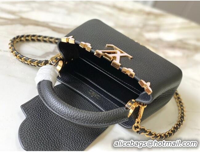 Modern Louis Vuitton Capucines Mini Bag with Mother-of-pearl Hardware in Black Taurillon Leather M11342 2025