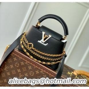 Best Price Louis Vuitton Capucines Mini Bag in Black Taurillon Leather with Chain M12345 2025