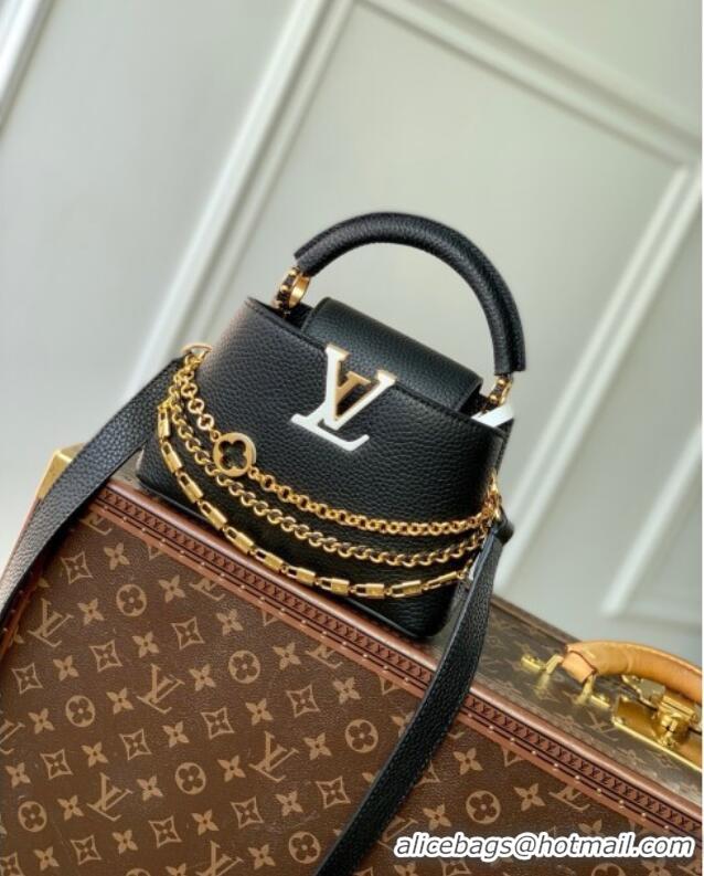 Best Price Louis Vuitton Capucines Mini Bag in Black Taurillon Leather with Chain M12345 2025