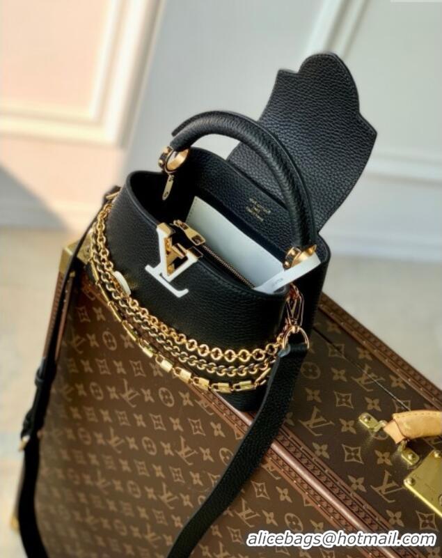 Best Price Louis Vuitton Capucines Mini Bag in Black Taurillon Leather with Chain M12345 2025