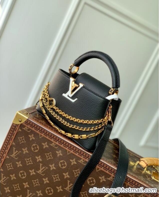 Best Price Louis Vuitton Capucines Mini Bag in Black Taurillon Leather with Chain M12345 2025