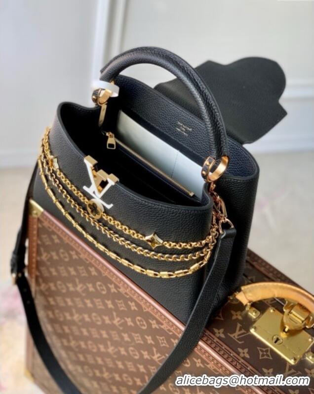 Top Design Louis Vuitton Capucines MM Bag in Black Taurillon Leather with Chain M12345 2025