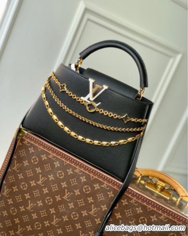 Top Design Louis Vuitton Capucines MM Bag in Black Taurillon Leather with Chain M12345 2025