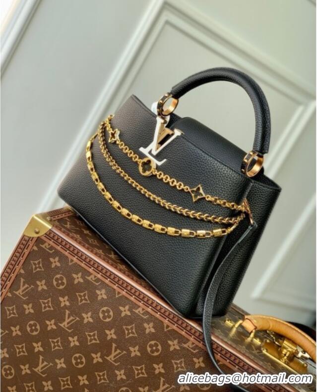 Top Design Louis Vuitton Capucines MM Bag in Black Taurillon Leather with Chain M12345 2025