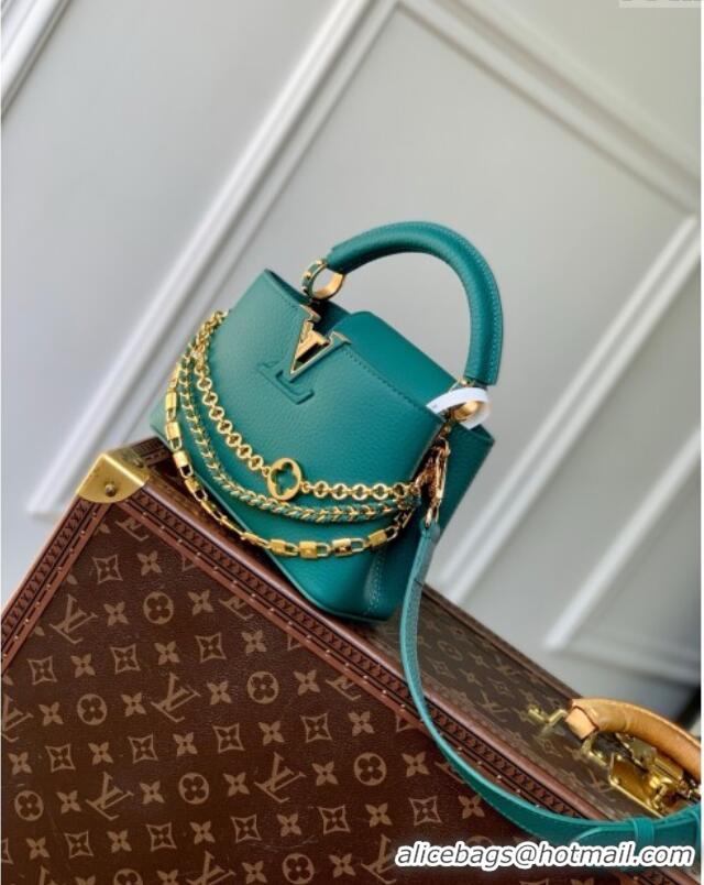 Affordable Price Louis Vuitton Capucines Mini Bag with Mother-of-pearl Hardware in Green Taurillon Leather M11342 2025