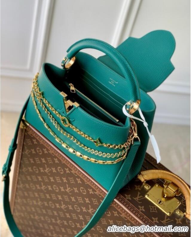 Well Crafted Louis Vuitton Capucines MM Bag with Mother-of-pearl Hardware in Green Taurillon Leather M11342 2025