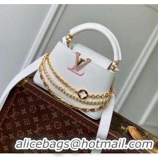 Good Taste Louis Vuitton Capucines Mini Bag with Mother-of-pearl Hardware in White Taurillon Leather M11342 2025