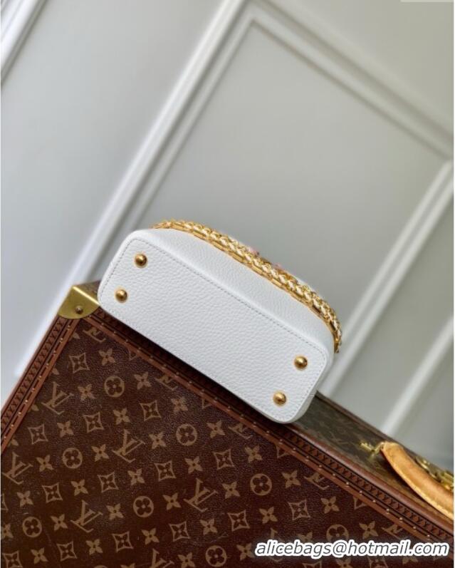 Good Taste Louis Vuitton Capucines Mini Bag with Mother-of-pearl Hardware in White Taurillon Leather M11342 2025