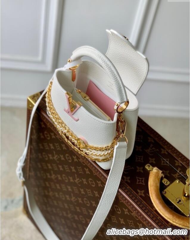 Good Taste Louis Vuitton Capucines Mini Bag with Mother-of-pearl Hardware in White Taurillon Leather M11342 2025