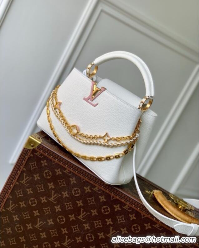 New Fashion Louis Vuitton Capucines BB Bag with Mother-of-pearl Hardware in White Taurillon Leather M11342 2025