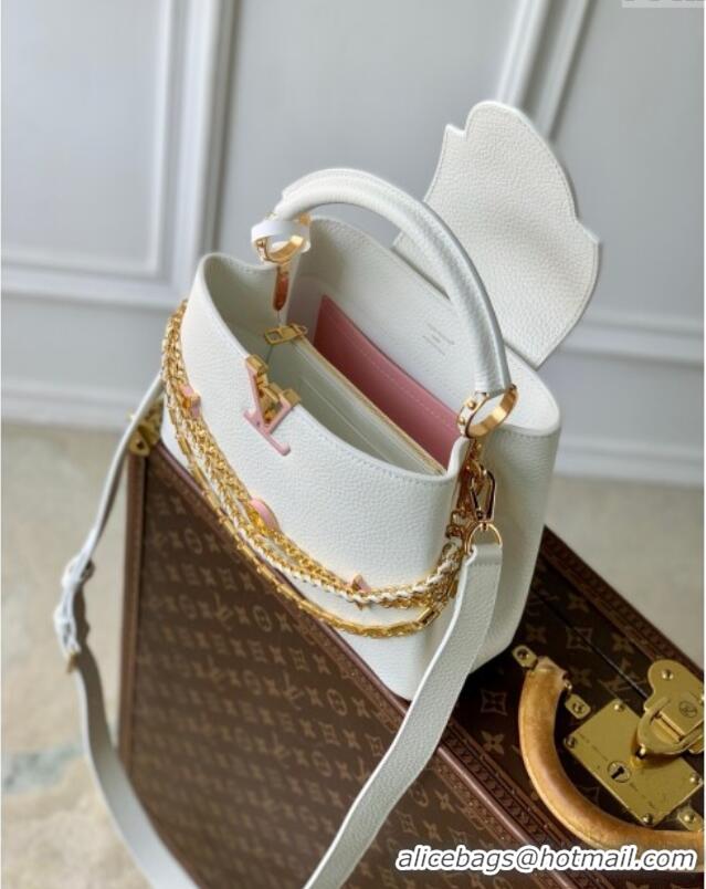 New Fashion Louis Vuitton Capucines BB Bag with Mother-of-pearl Hardware in White Taurillon Leather M11342 2025