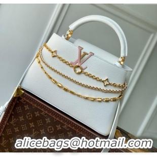 Reasonable Price Louis Vuitton Capucines MM Bag with Mother-of-pearl Hardware in White Taurillon Leather M11342 2025