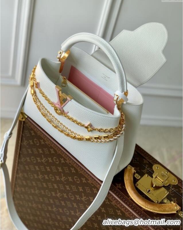 Reasonable Price Louis Vuitton Capucines MM Bag with Mother-of-pearl Hardware in White Taurillon Leather M11342 2025