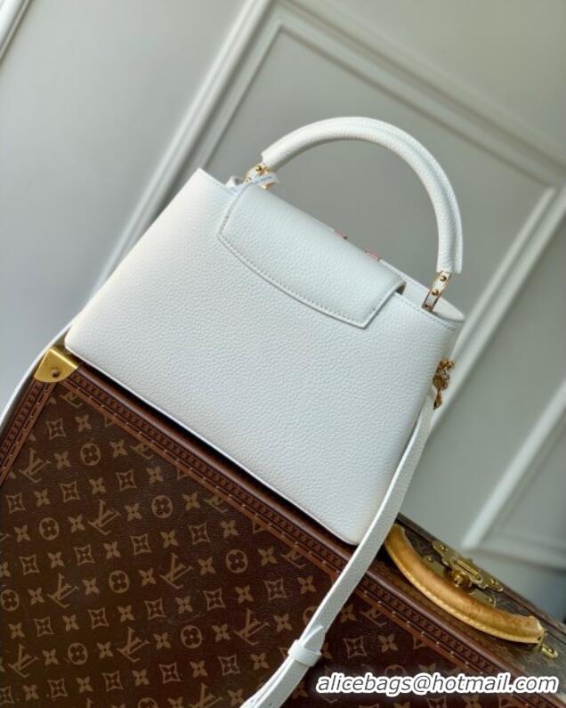 Reasonable Price Louis Vuitton Capucines MM Bag with Mother-of-pearl Hardware in White Taurillon Leather M11342 2025