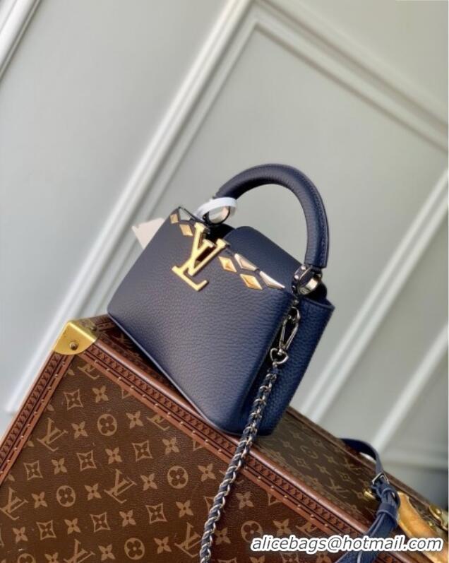 Buy Fashionable Louis Vuitton Capucines Mini Bag in Black Taurillon Leather with Maxi Studs M12751 Navy Blue 2025