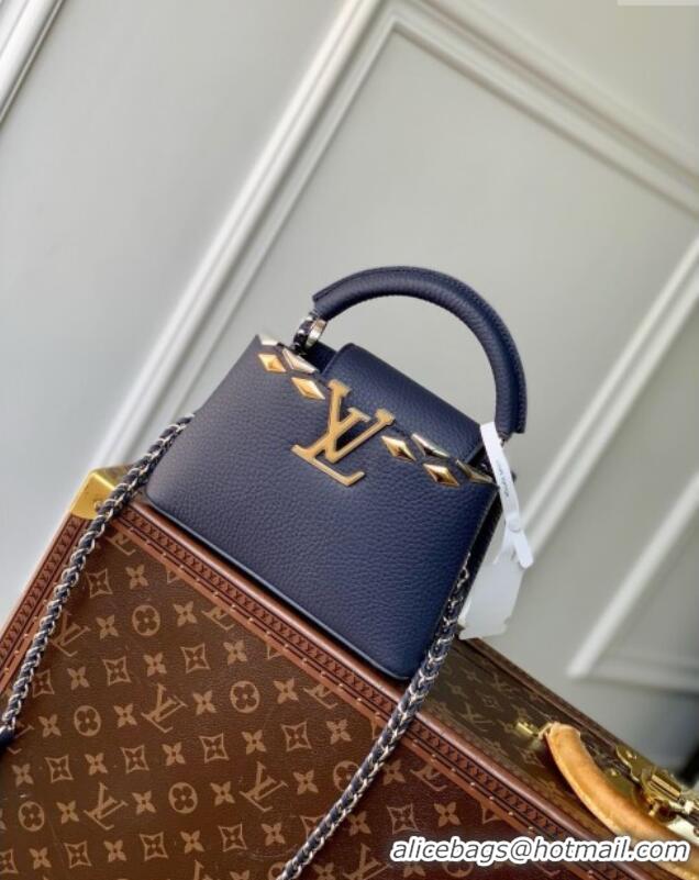 Buy Fashionable Louis Vuitton Capucines Mini Bag in Black Taurillon Leather with Maxi Studs M12751 Navy Blue 2025