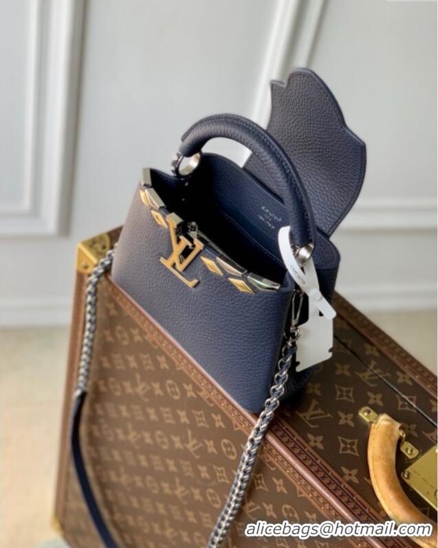 Buy Fashionable Louis Vuitton Capucines Mini Bag in Black Taurillon Leather with Maxi Studs M12751 Navy Blue 2025