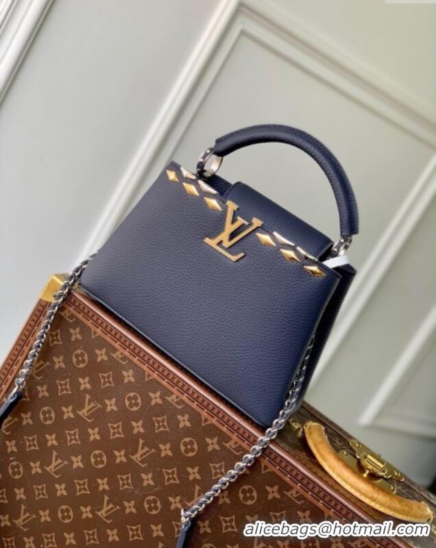 Affordable Price Louis Vuitton Capucines BB Bag in Black Taurillon Leather with Maxi Studs M12751 Navy Blue 2025