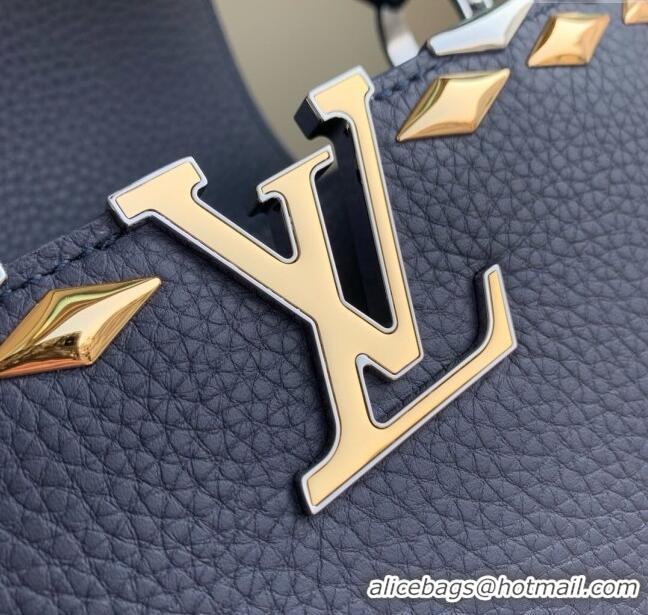 Affordable Price Louis Vuitton Capucines BB Bag in Black Taurillon Leather with Maxi Studs M12751 Navy Blue 2025