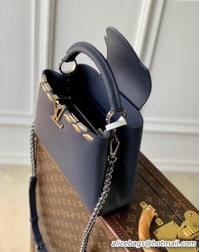 Affordable Price Louis Vuitton Capucines BB Bag in Black Taurillon Leather with Maxi Studs M12751 Navy Blue 2025