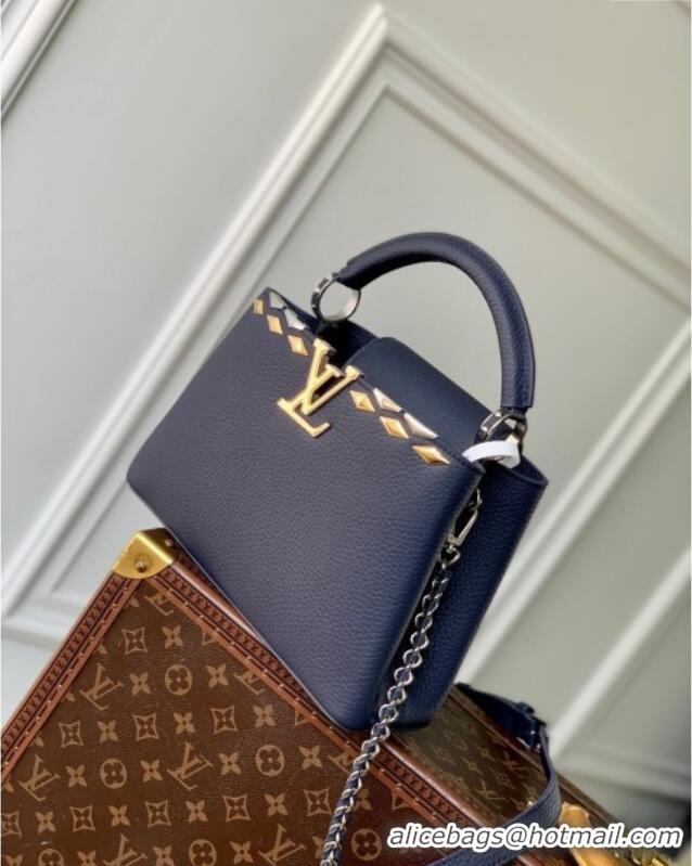 Affordable Price Louis Vuitton Capucines BB Bag in Black Taurillon Leather with Maxi Studs M12751 Navy Blue 2025