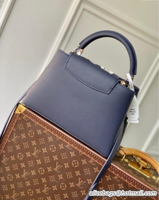 Super Quality Louis Vuitton Capucines MM Bag in Black Taurillon Leather with Maxi Studs M12751 Navy Blue 2025