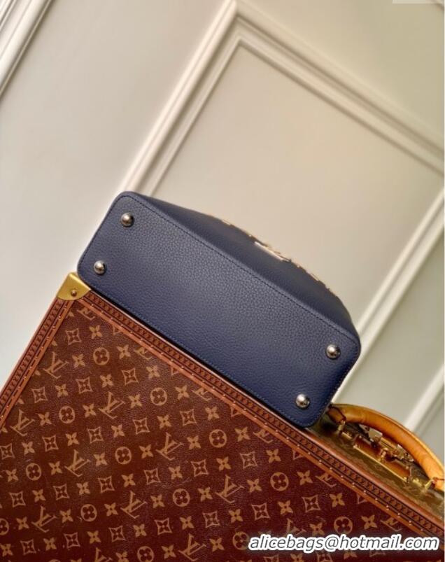 Super Quality Louis Vuitton Capucines MM Bag in Black Taurillon Leather with Maxi Studs M12751 Navy Blue 2025