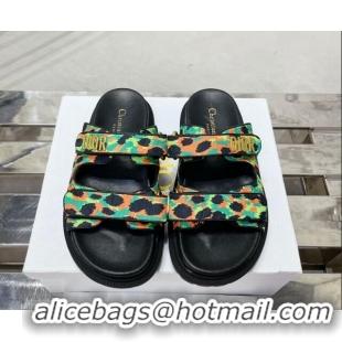 Good Quality Dior Dioract Slide Sandals in Printed Canvas Green 0214004