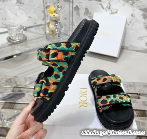 Good Quality Dior Dioract Slide Sandals in Printed Canvas Green 0214004