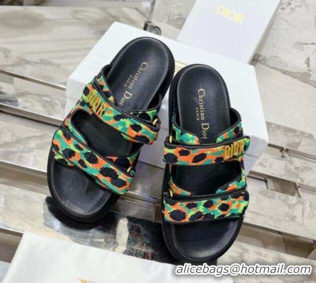 Good Quality Dior Dioract Slide Sandals in Printed Canvas Green 0214004