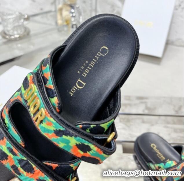 Good Quality Dior Dioract Slide Sandals in Printed Canvas Green 0214004