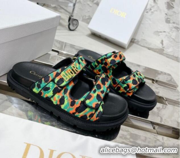 Good Quality Dior Dioract Slide Sandals in Printed Canvas Green 0214004