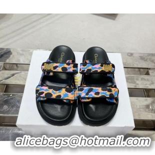 Best Product Dior Dioract Slide Sandals in Printed Canvas Blue 214005