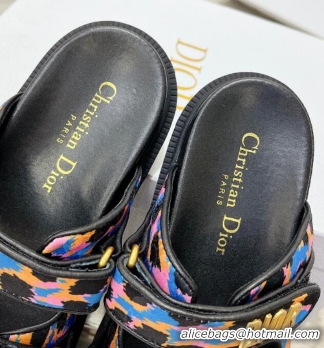 Best Product Dior Dioract Slide Sandals in Printed Canvas Blue 214005