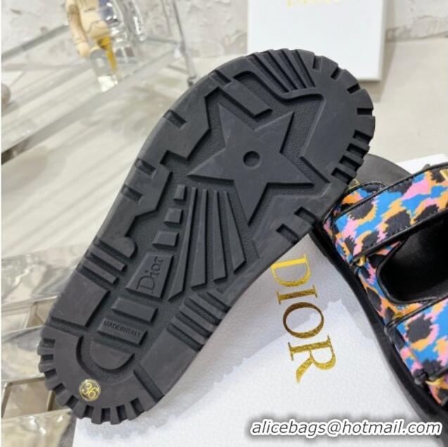 Best Product Dior Dioract Slide Sandals in Printed Canvas Blue 214005