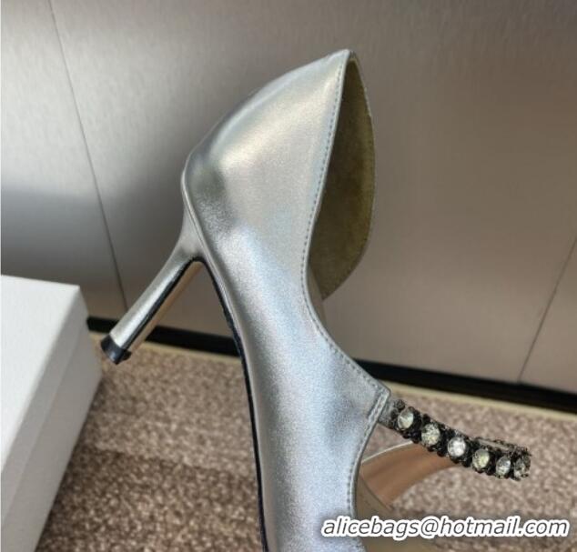 Unique Style Dior Metallic Leather Pumps 7cm with Strass Strap Silver 0220049