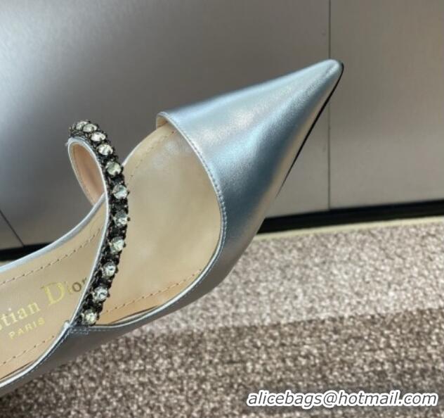 Unique Style Dior Metallic Leather Pumps 7cm with Strass Strap Silver 0220049