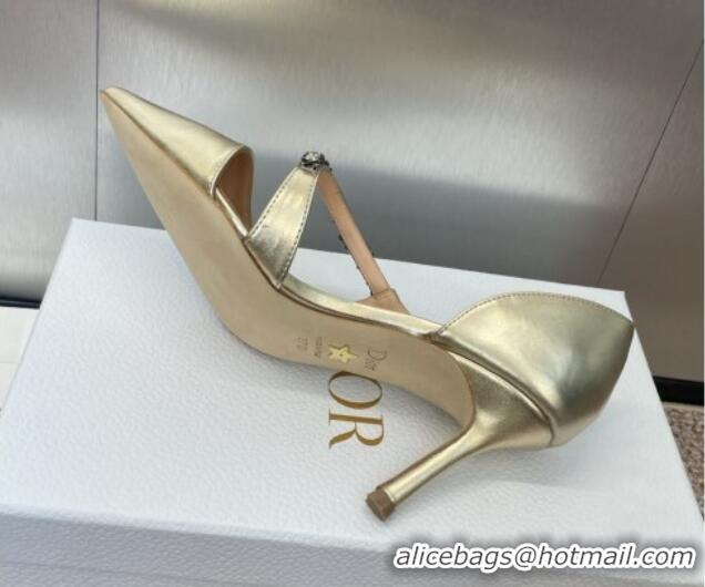 Good Looking Dior Metallic Leather Pumps 7cm with Strass Strap Gold 0220051